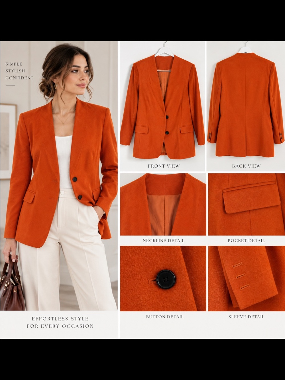 Women's Orange Tailored Blazer Jacket wool and cashmere blended